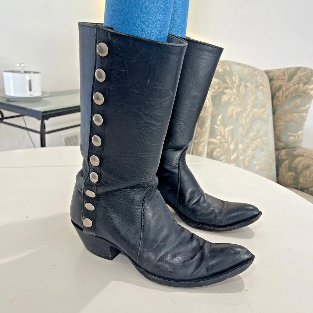 Champion Attitude Men Black Western Boots Size 9B Snap Side Vintage